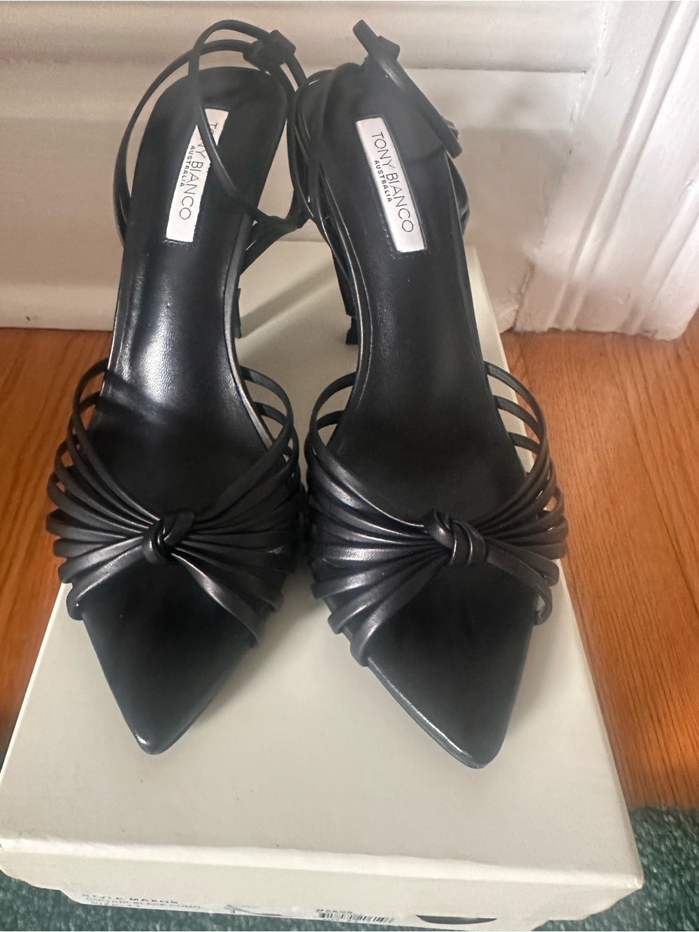 Tony Bianco Black Knotted Strappy Pointed Heels worn once